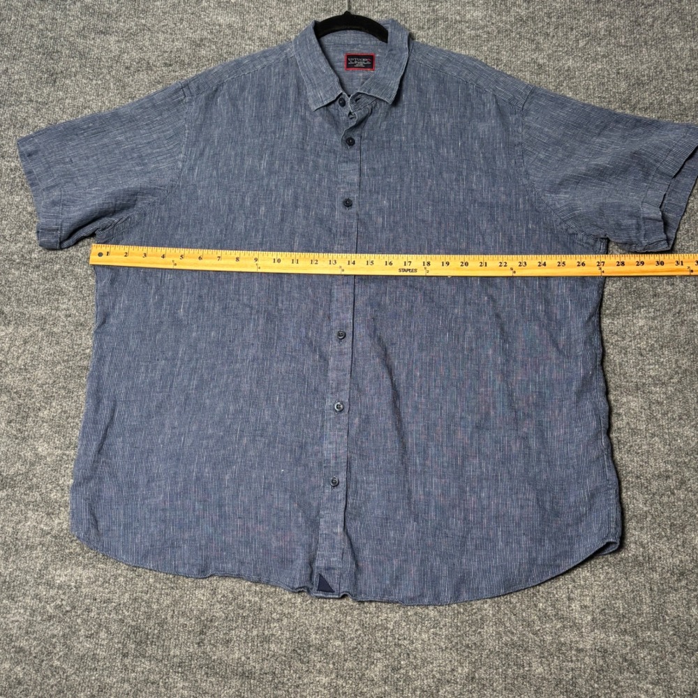 UNTUCKit Linen Shirt Mens XXL Blue Canon Striped Short Sleeve Relaxed Fit - Picture 8 of 14